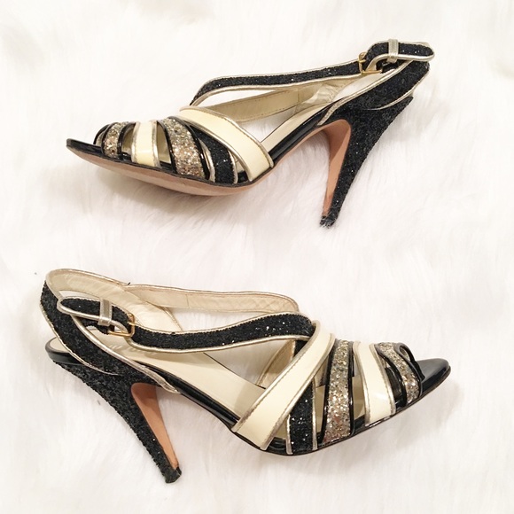 Miu Miu Shoes - Miu Miu cream/black glitter high heels 36/5.5